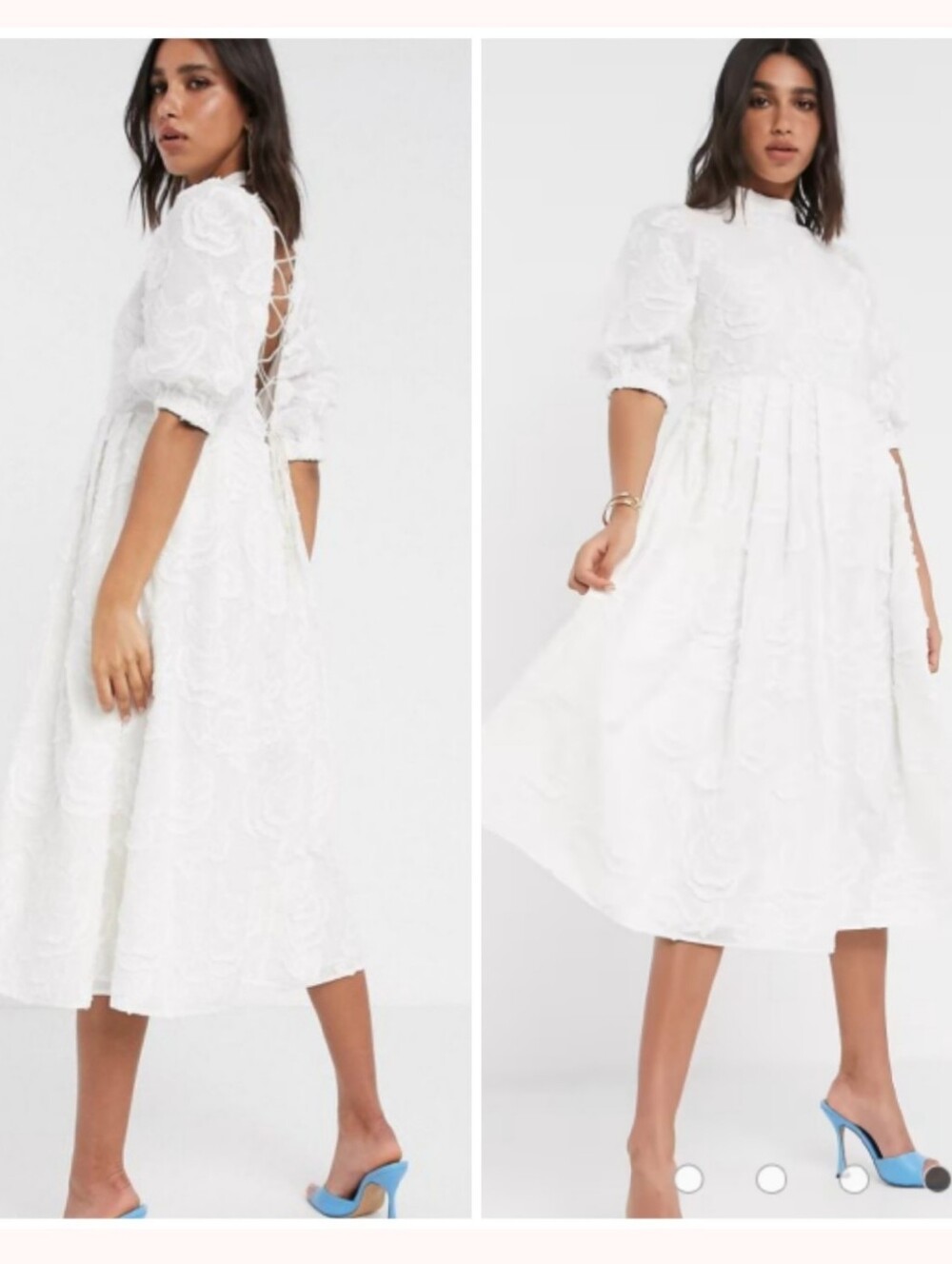 ASOS 3D White Floral Textured Lace Up Back Dress